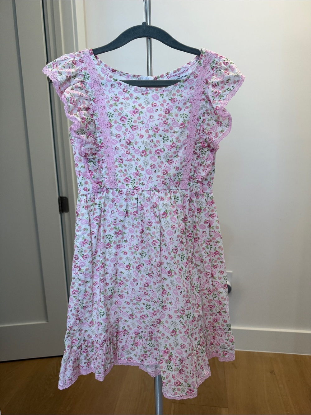 American Girl x LoveShackFancy Pink Floral Lace-Trim Dress. Size 7